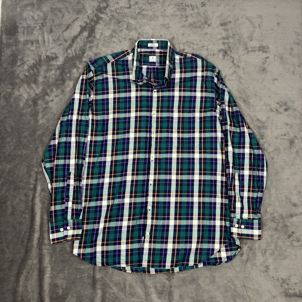 PETER MILLAR L Button Down‎ Shirt 100% Cotton Blue Green Checks Summer Shirt